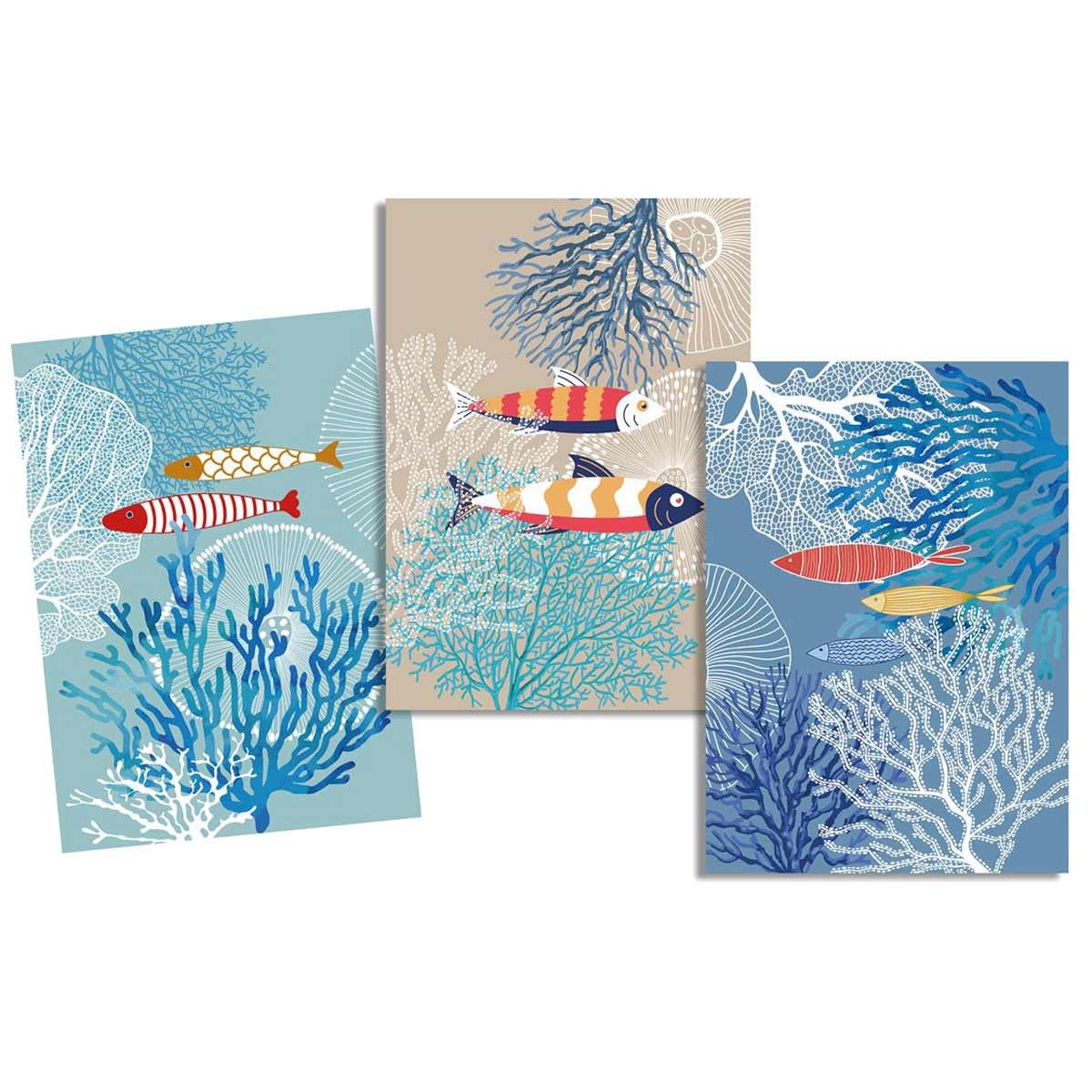 Torchons en coton sergé Stof lot de 3 essuie-mains Poissons bleu