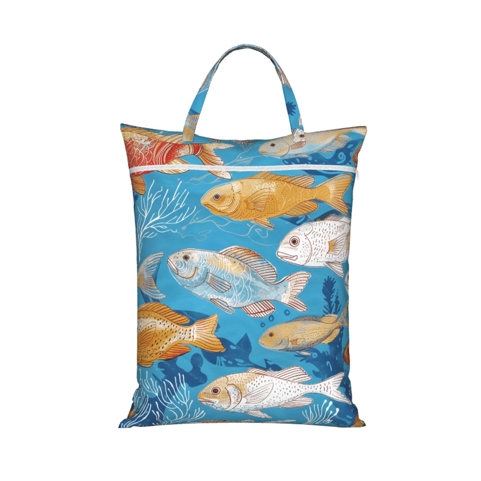 Large Travel Laundry Bags,Fish Print with Handle Foldable Laundry Bag for Holidays Gym Swimming and Family Trips, 1Pcs