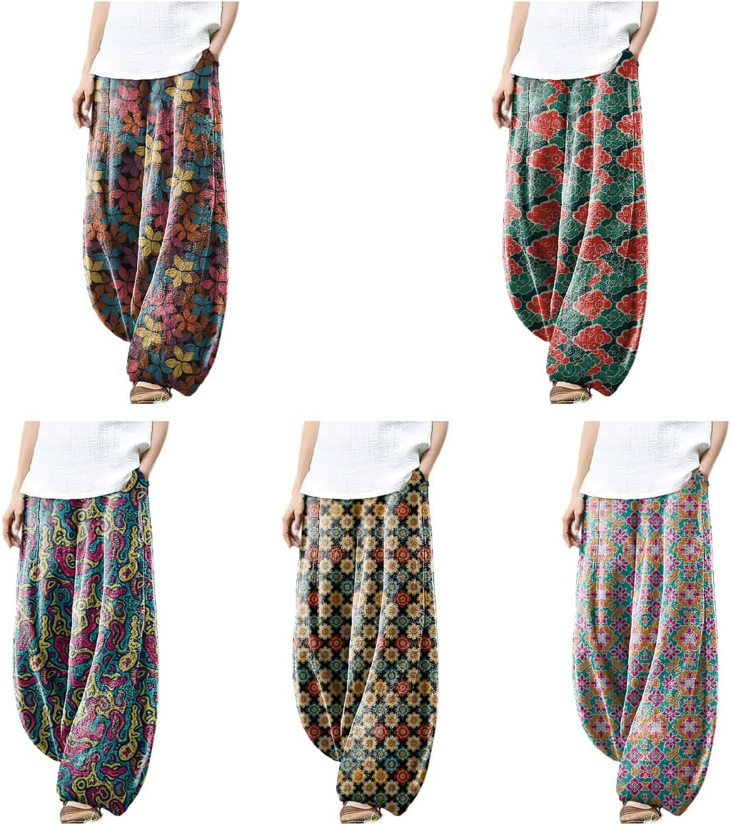 Boho Pants for Women Summer Baggy Pants Comfy Soft Pants for Women Womens Pants Elastic Waist Lantern Trouser - Image 5
