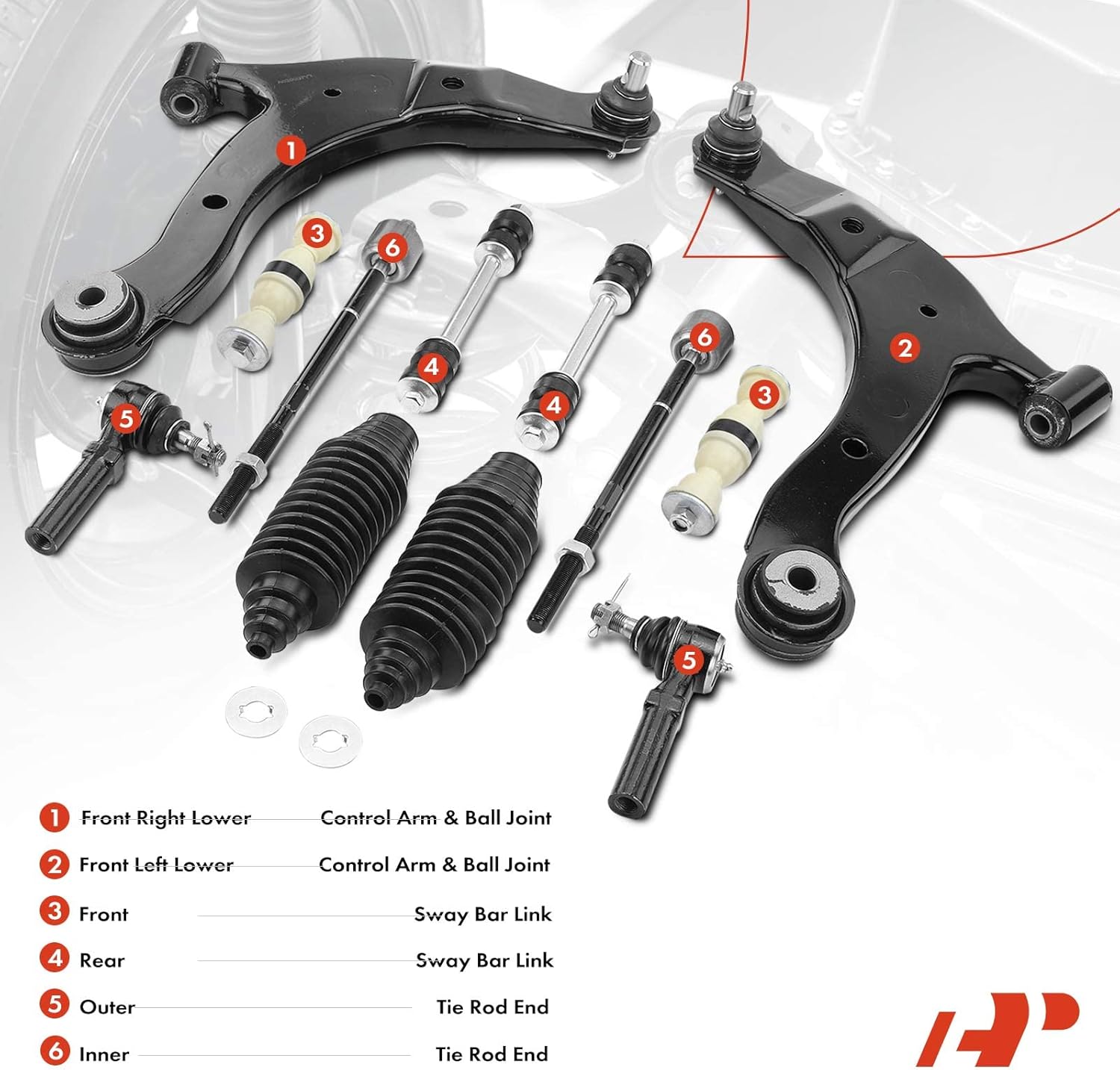 A-Premium Set of 12, Front Lower Control Arm, Inner Outer Tie Rod End, Front & Rear Sway Bar Link, Compatible with Dodge Neon 2000-2003, SX 2.0 2003, Plymouth Neon 2000-2001, L4 2.0L Only
