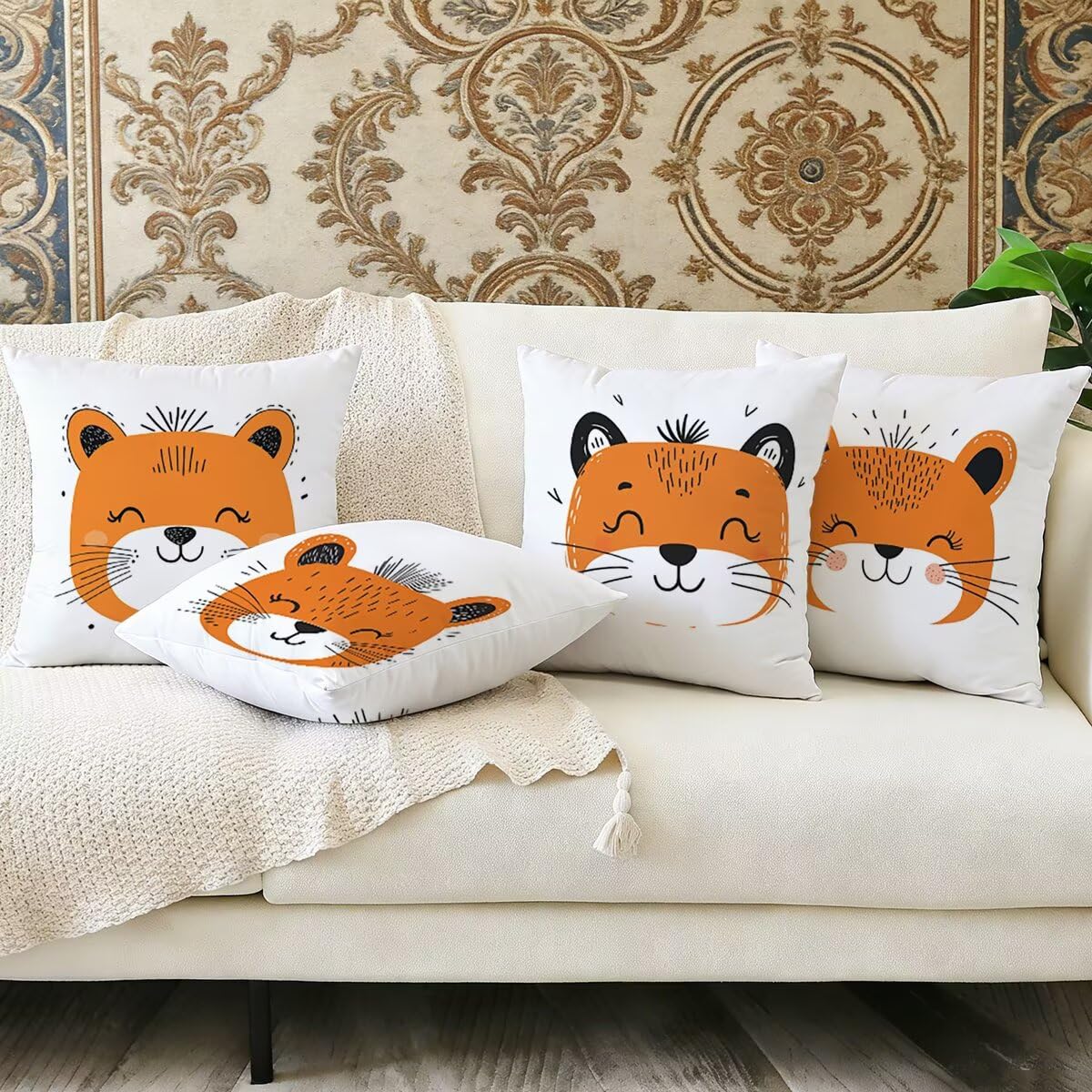 Poszewka na poduszkę na sofę Spalona pomarańczowa poszewka na poduszkę 60 x 60 cm, urocza aksamitna poszewka na poduszkę, zestaw 4 sztuk, super miękka kwadratowa poszewka na poduszkę z niewidocznym