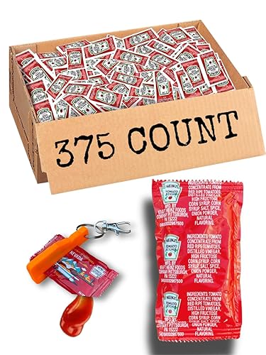 Heinz's - Paquetes de salsa de tomate + llavero de apriete rápido Bolsa de una sola porción para restaurantes, escuelas, fiestas Caja de 375