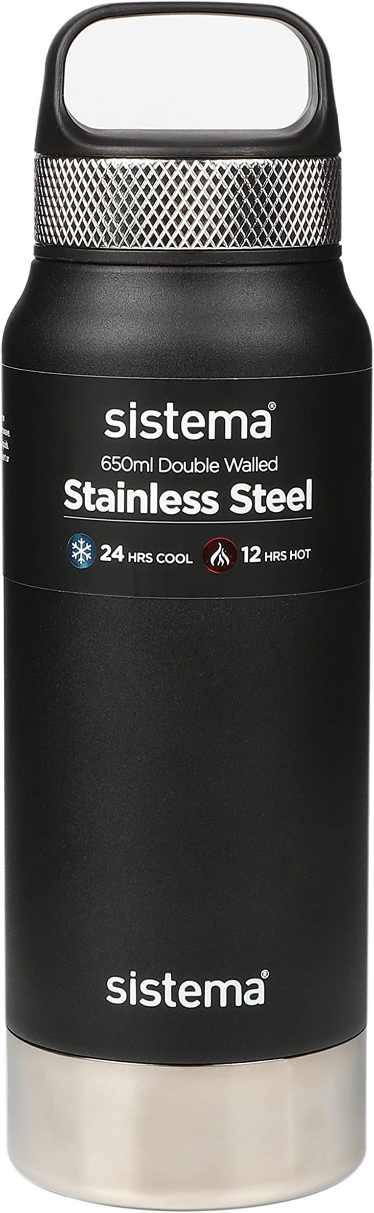 Sistema Hydrate Stainless Steel Water Bottle | 650 ml | BPA-Free | Double Wall Vacuum Insulated Metal Water Bottle | Keeps Liquid Hot (12 Hours) & Cool (24 Hours) | Assorted Colours