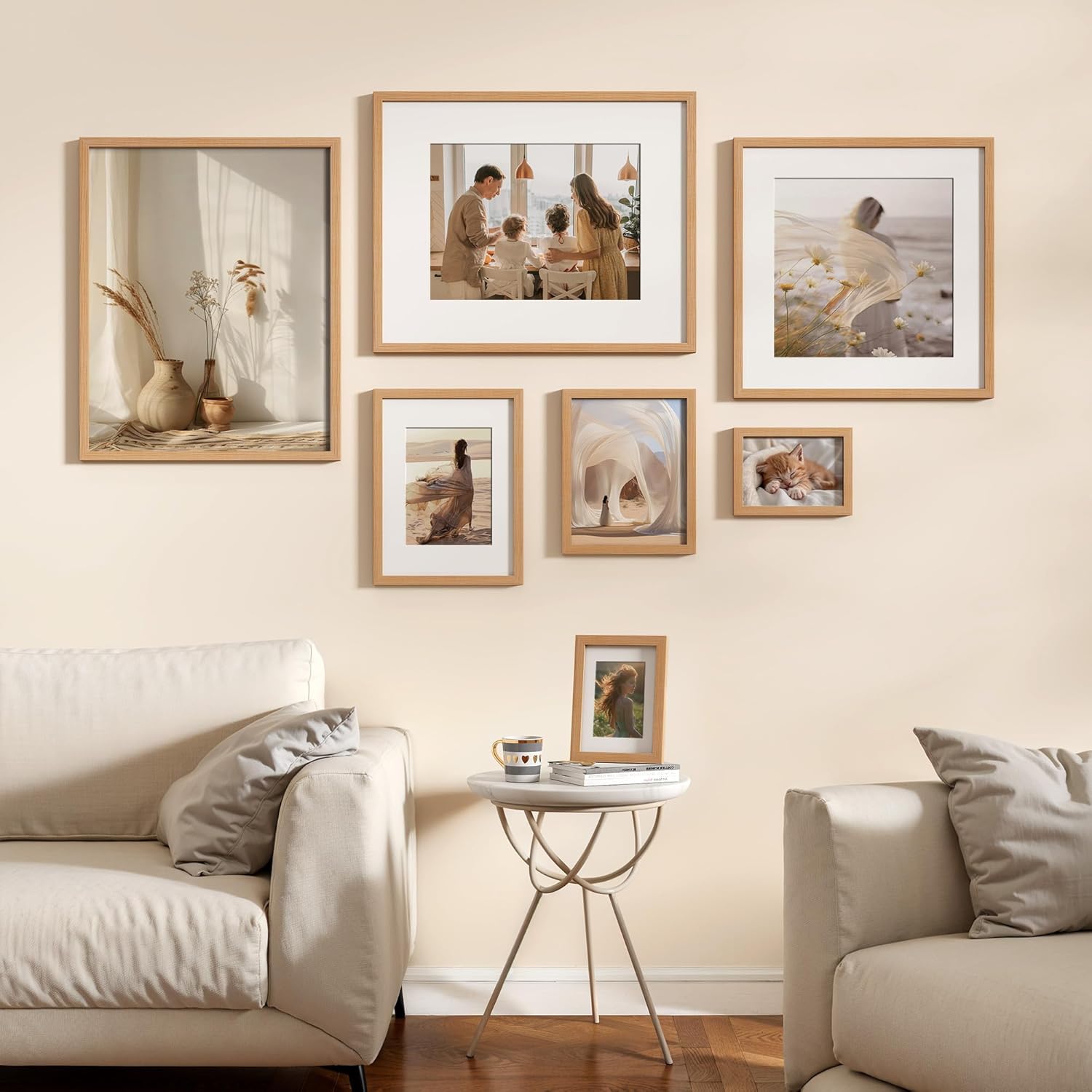 Dreamland 5x7 Picture Frame with Mat for 4x6, Solid Oak Wood 5 by 7 Frames with Resistant Plexiglass, 5 x 7 Wooden Gallery Wall Frames for Art, Wall or Tabletop Display, Set of 3