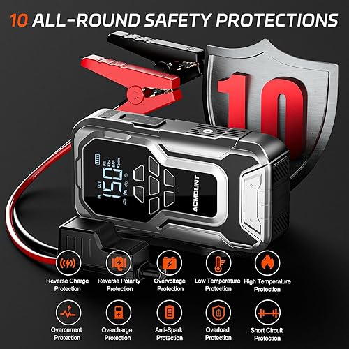 Miniatura 6 de Acmount Arrancador con compresor de aire, batería de coche de 6000 A portátil (todo gasolina10.0L diesel), bomba de aire inflador de neumáticos de