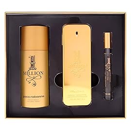 Paco Rabanne One Million 3-Piece Set for Men (3.4 Oz Eau De Toilette Spray + 5.1 Oz Deodorant Spray + 0.34 Oz Eau De Toilette Travel Spray)