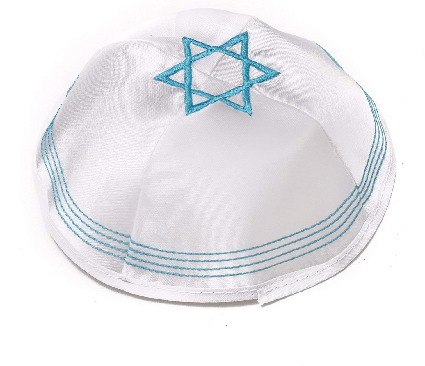 Round Designs Star of David Blue White Satin Yarmulke Kippah 20 cm Diameter
