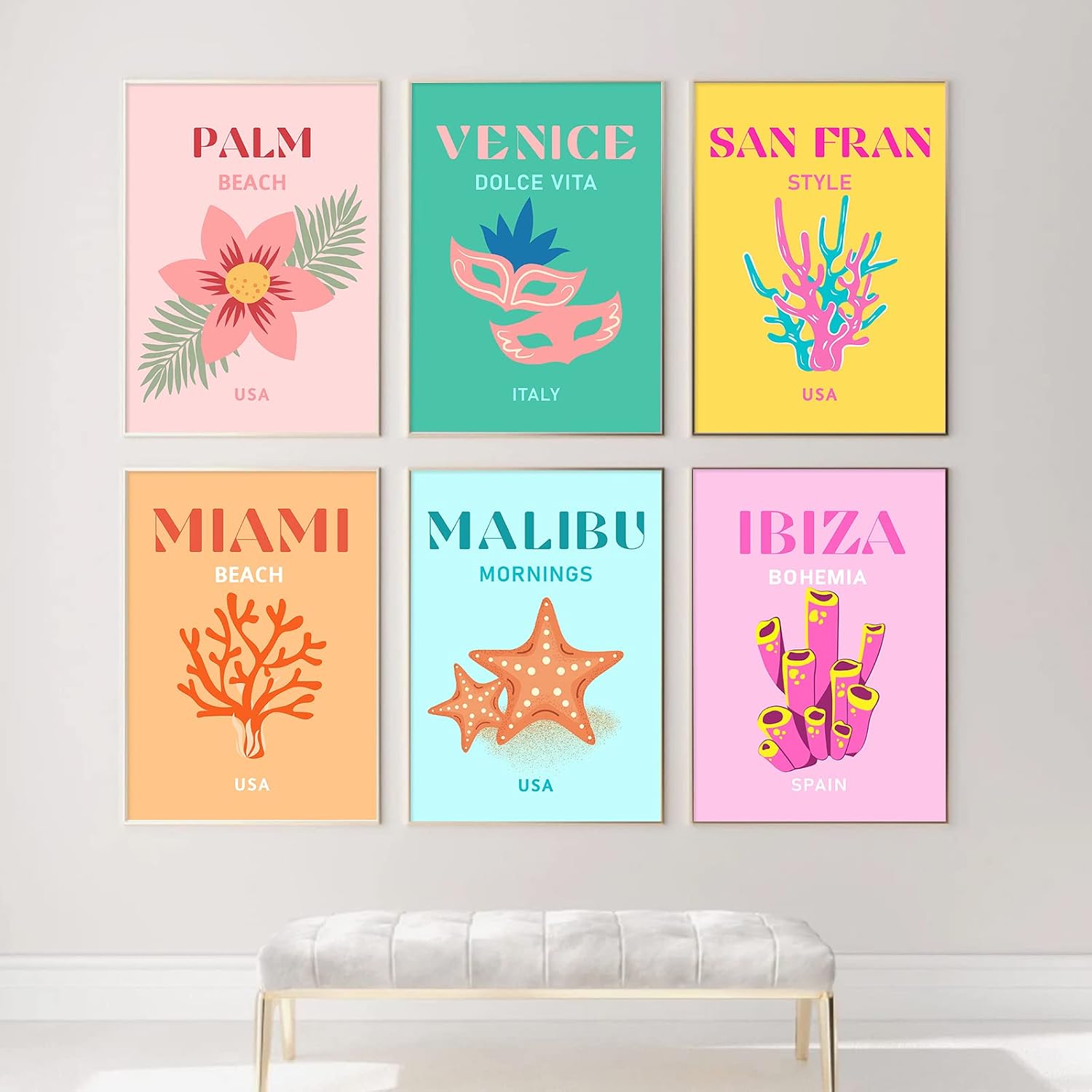 Whaline 9Pcs Preppy Room Decor Aesthetic Travel Wall Art Prints Colorful Abstract Wall Decor Cute Coconut Girl Poster for Clean Girls Teen Bedroom Pink College Dorm Posters(UNFRAMED 8x10in)