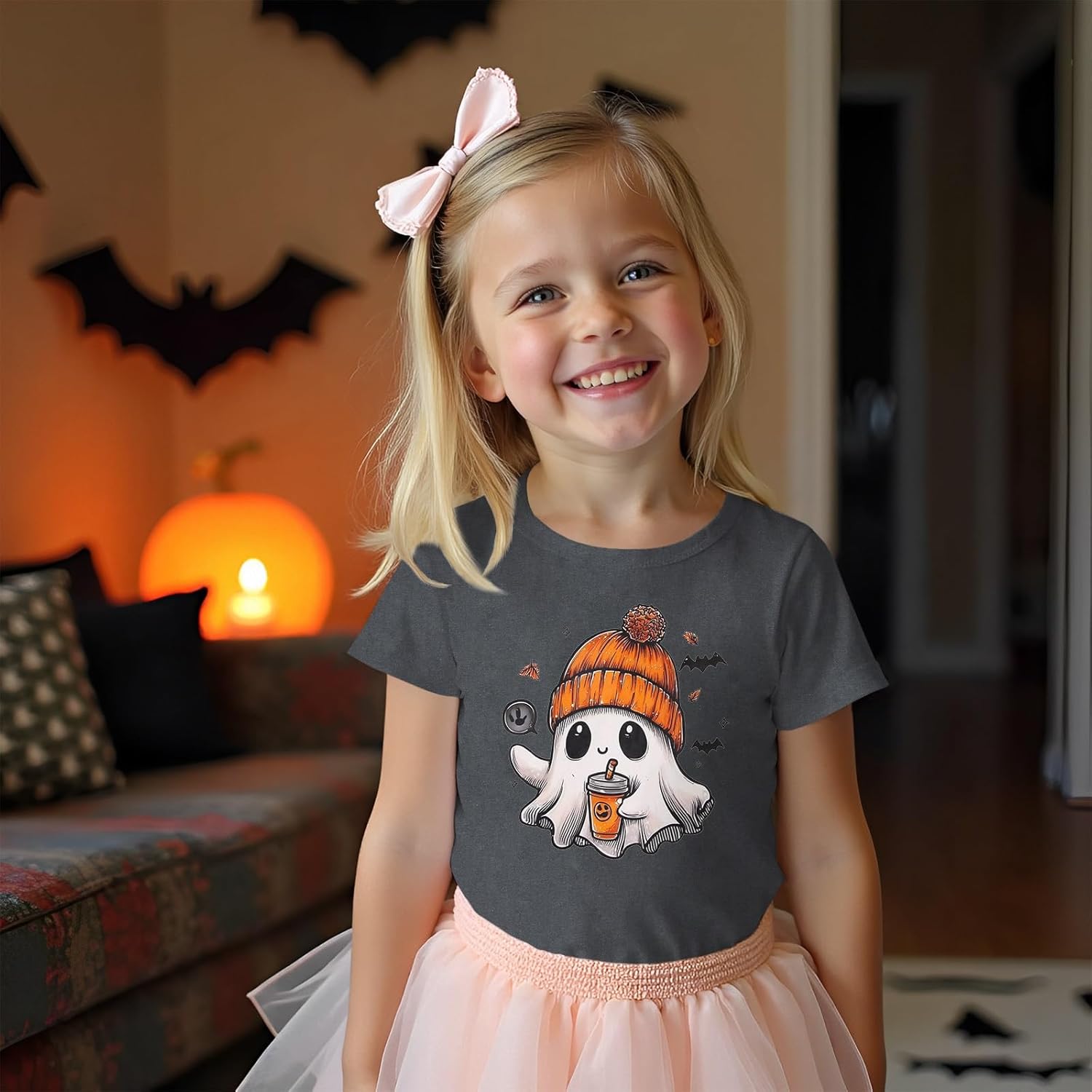 MODNTOGA Halloween Outfit Toddler Boy Girl Pumpkin Ghost T-Shirt Kids Ghost Graphic Shirt Spooky Season Pullover Fall Tops - Image 2