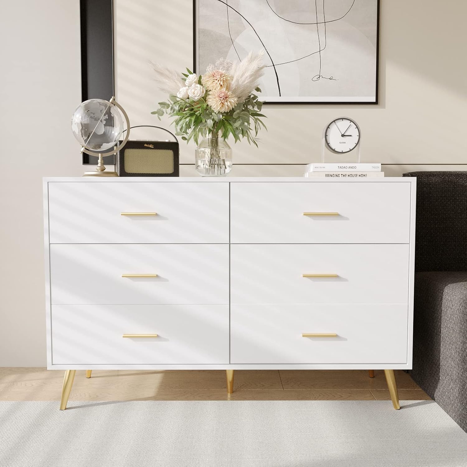 Amazon.com: Fushimuma White Dresser with Gold Legs, 6 Drawer Dresser ...