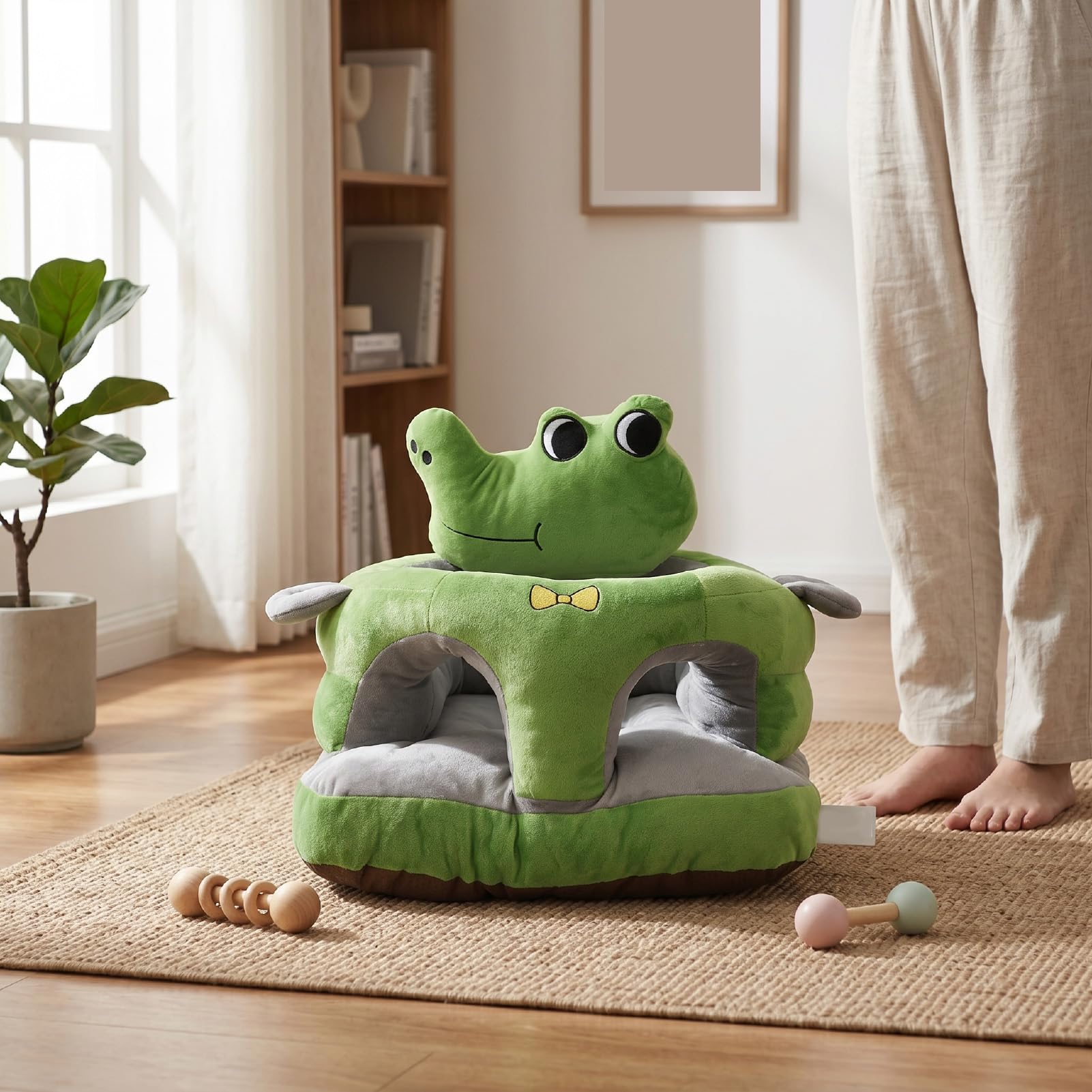 Zunate Sedia con Supporto per la Schiena per Neonati in Peluche con Animali dei Cartoni Animati | Seggiolino da Terra per Bambini da Sedersi con un Design Carino per la Cameretta dei Neonati (GREEN)