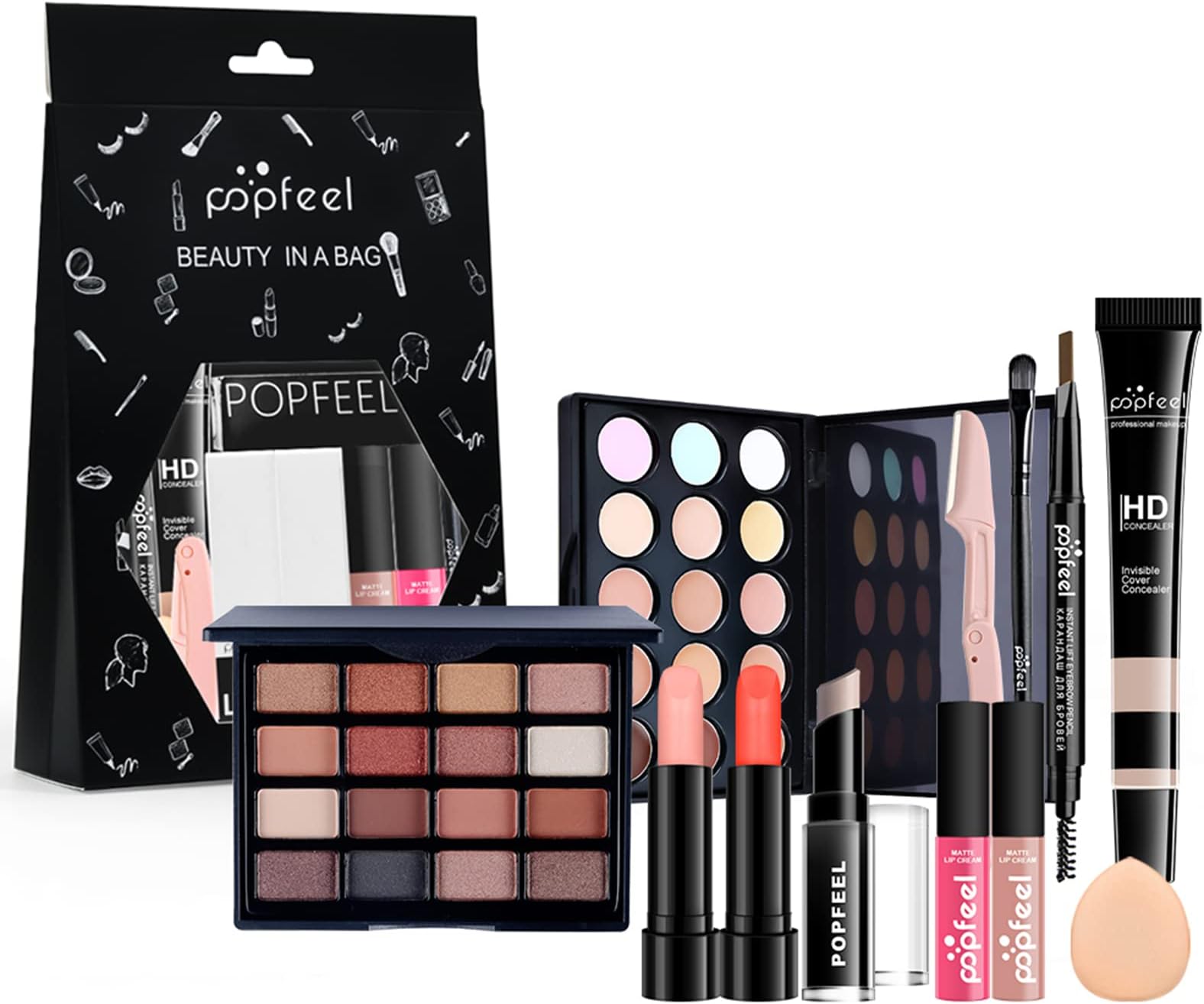 FantasyDay All-in-one Holiday Make up Gift Set | Makeup Kit for Women Full Kit Essential Starter Bundle Include Eyeshadow Palette Lipstick Blush Foundation Concealer Face Powder Mascara Lipgloss Brush