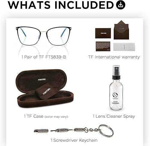 Miniatura 3 de Tom Ford FT5839-B - Marco de lentes con forma de mariposa + paquete con kit de limpieza de gafas eSHADES, Negro brillante Lente transparente