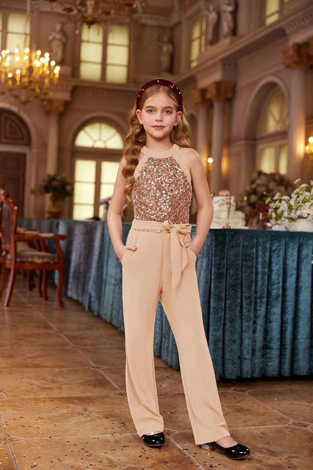 GRACE KARIN Girls Jumpsuit Tween Sequin Trendy Party Halter Shinny Dance Formal Romper Bodysuit 6-12 - Image 7