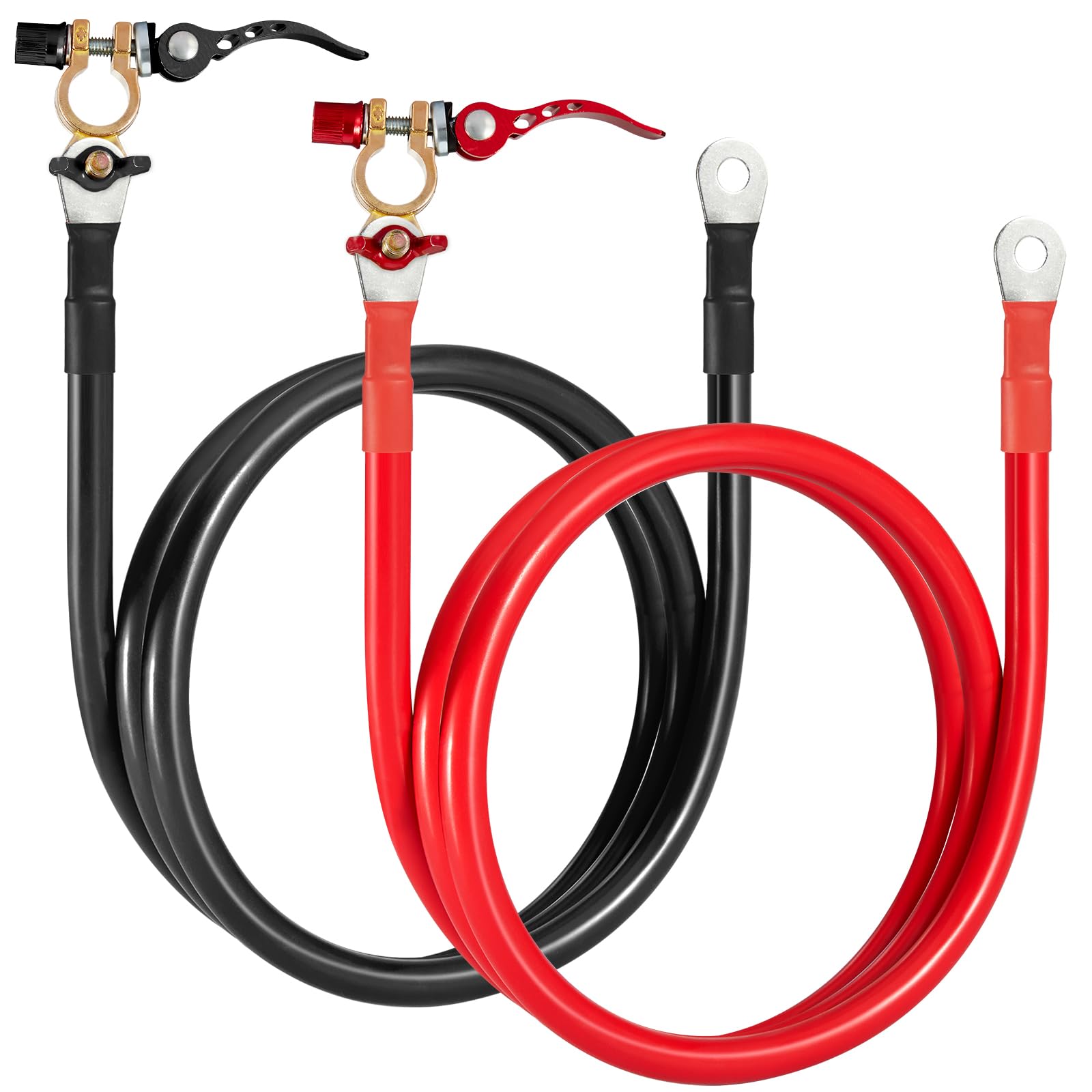 Cable Batterie Voiture 25mm2, Câble Batterie Auto 3AWG avc Connecteur 100 cm, Max. Courant 120A, Tension Nominale 300V, 12V 24V Onduleur Batterie Cable pour Moto, Solaire, Bateau, Camion