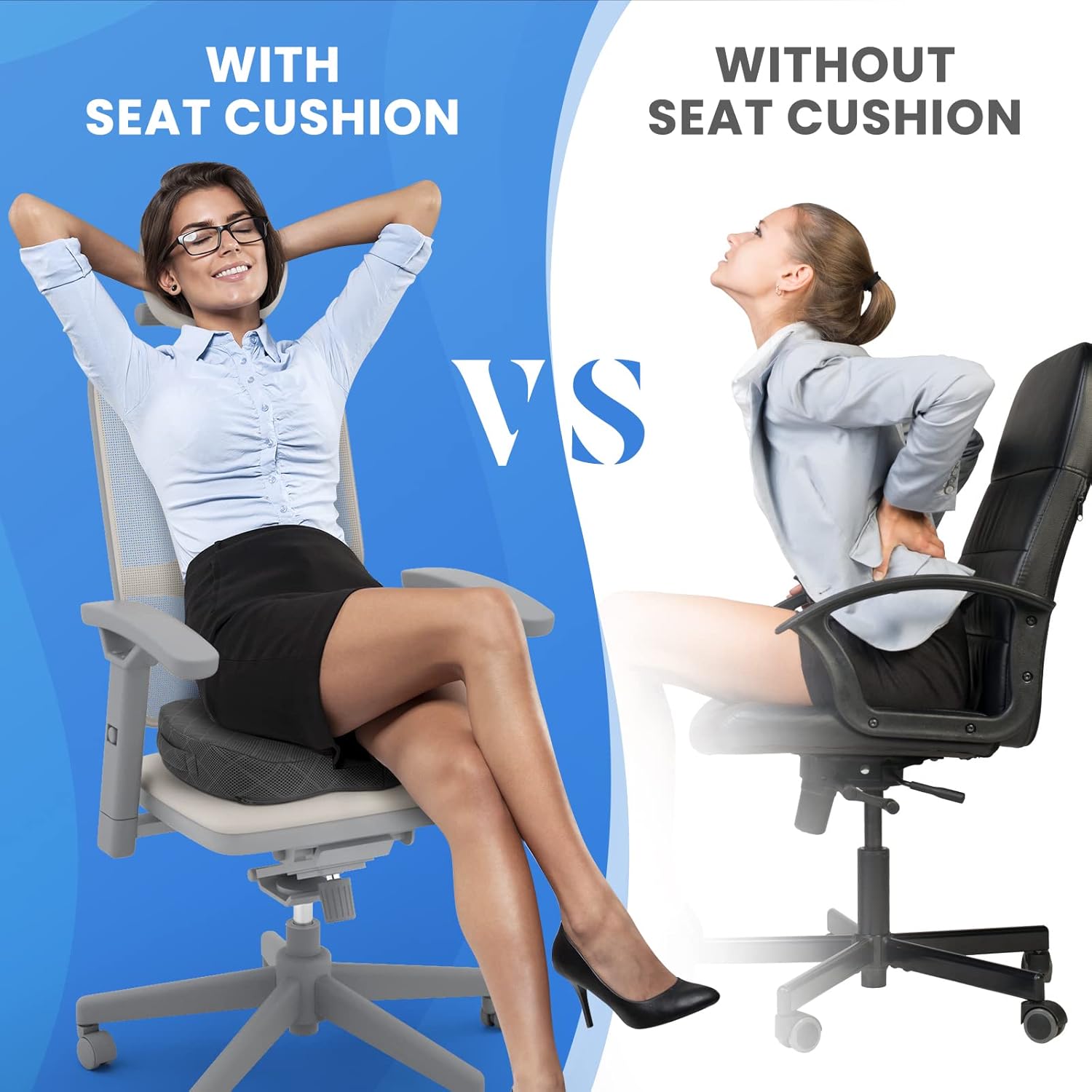 TushGuard Seat Cushion - for Office Chair, Car Seat, Airplane, Bleacher - Sciatica & Coccyx Pain Relief Desk Chair Cushion for Long Sitting Office Workers, Car Drivers(Grey, XX-Large)