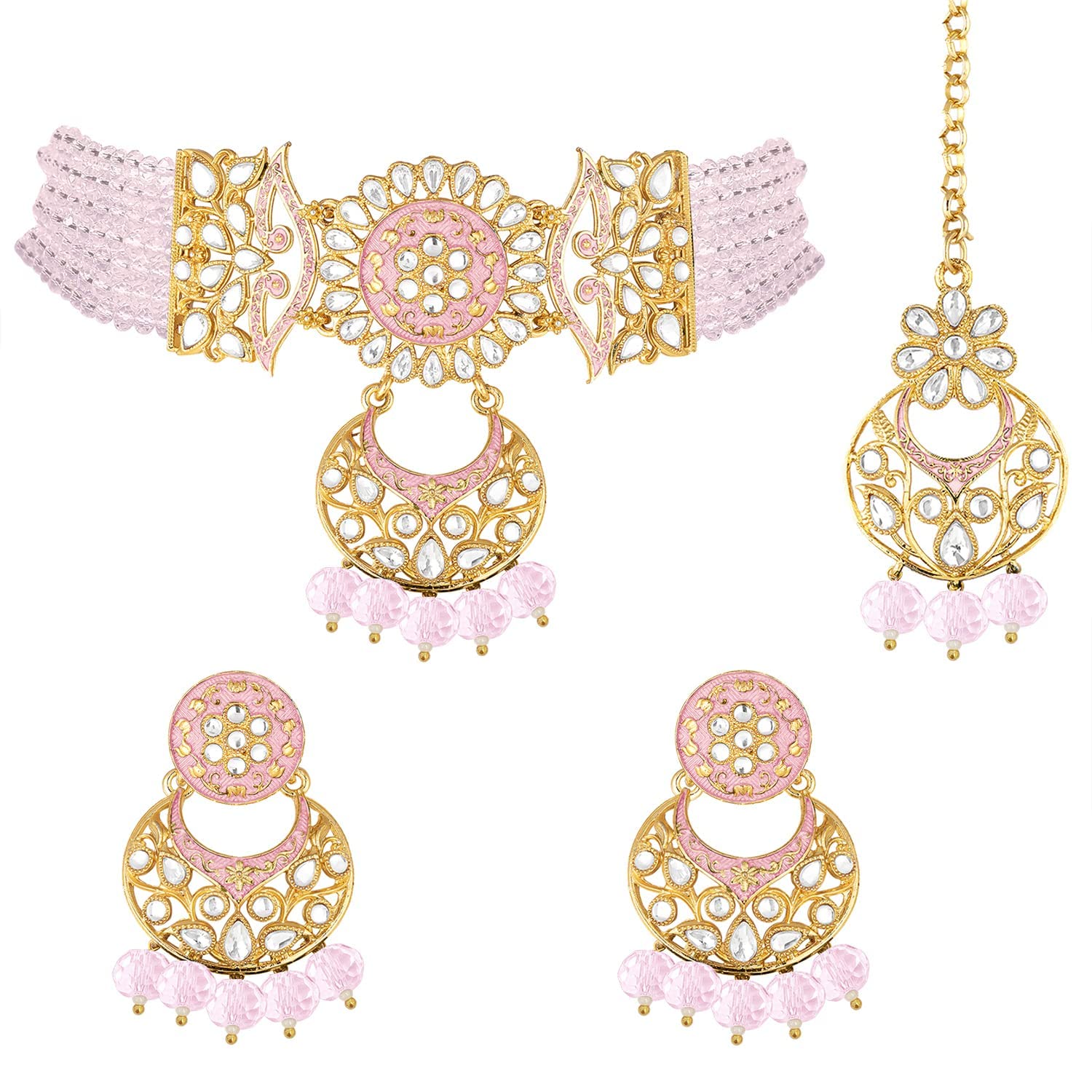 Aheli Faux Kundan Choker Necklace Indian Traditional Bollywood Fashion Jewelry Set with Earrings Gift for Women