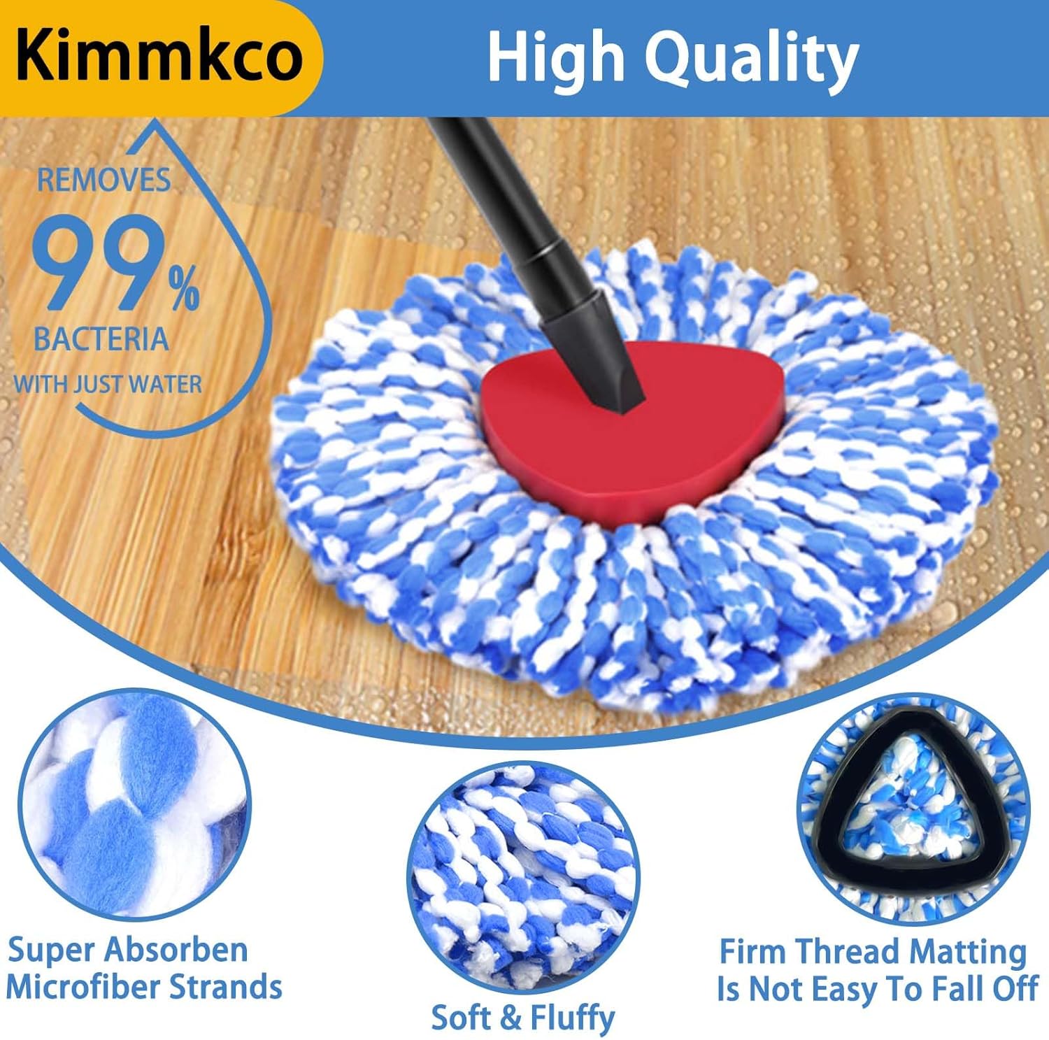 6 Pack Mop Head Replacement for O Cedar Only 2-Tank RinseClean Spin Mop, Mop Replace Refills for Ocedar Made of Fluffy Microfiber, Machine Washable, with 1 Mop Base