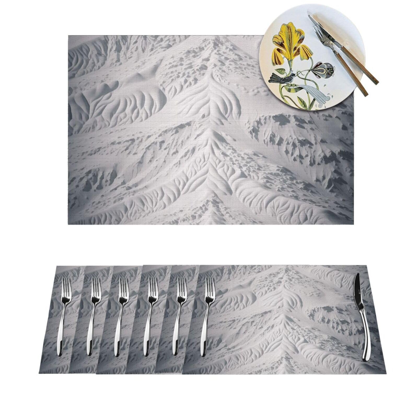 Sets de table en PVC imprimé blanc et gris résistants chaleur et lavables pour dîner
