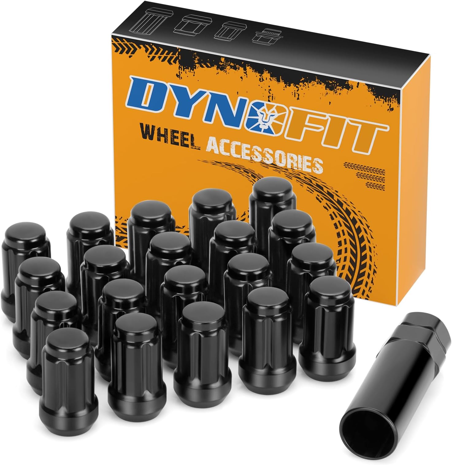 Dynofit 12mmx1.5 Wheel Lug Nuts 20x Black Lug Nuts Conical/Cone Bulge Seat, Closed End 6 Spline Duplex Aftermarket Nuts 20pcs M12x1.5 with 2 Socket Keys Fits Honda Acura Toyota Lexus