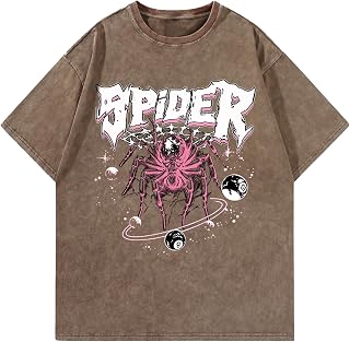 Graphic Tees Streetwear Tshirts Vintage Unisex Cotton Acid Washed Oversi...