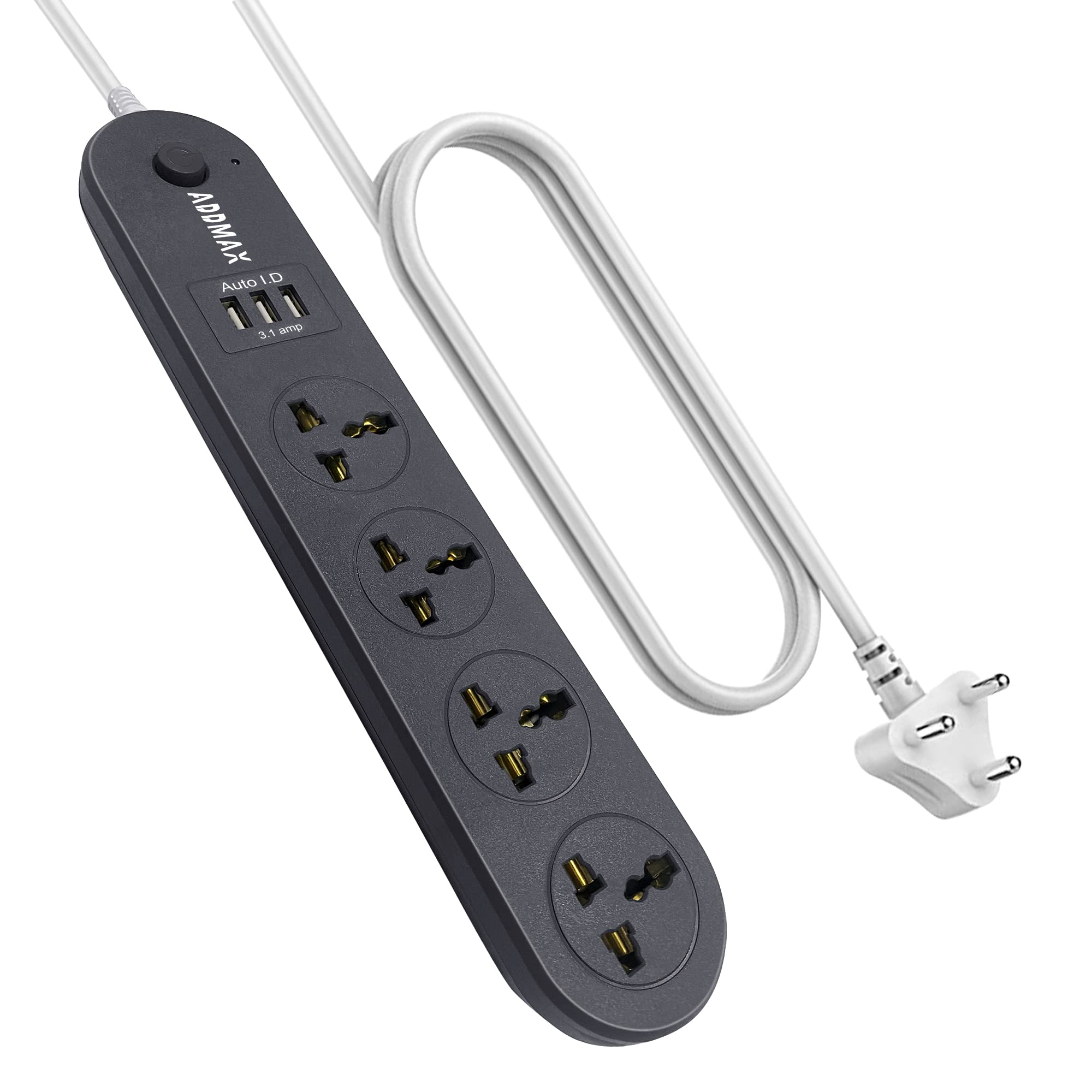 Extension Cord with USB Port 10A 220V-50/60Hz[4 Socket Outlet with 3 USB Port][Fire Flame Proof][USB Charging Port][1.8 Meter Cord] Multi Plug Power Strip Extension Board (Dark Grey),220 Volts-image-13
