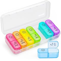 AUVON Weekly Pill Organizer 2 Times a Day in 7 Colors with Face-Up Labels for Easy Organization Portable