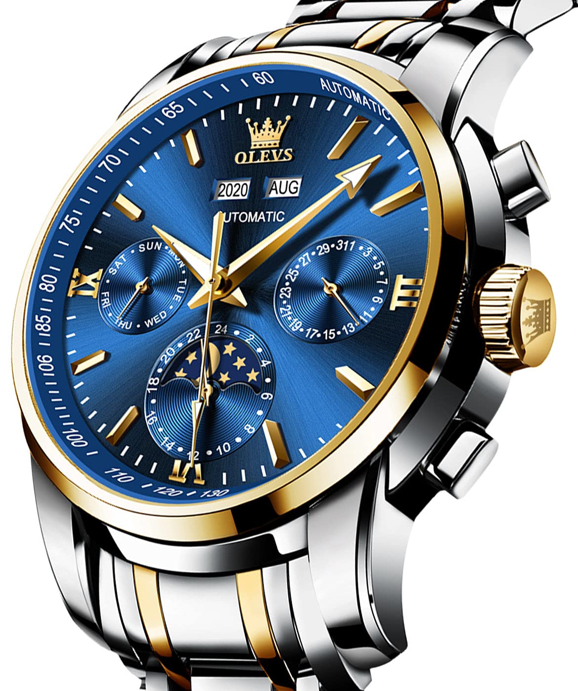 OLEVSMen's Golden Automatic Mechanical Watch Stainless Steel Bezel Luminous Waterproof Luxury Watches