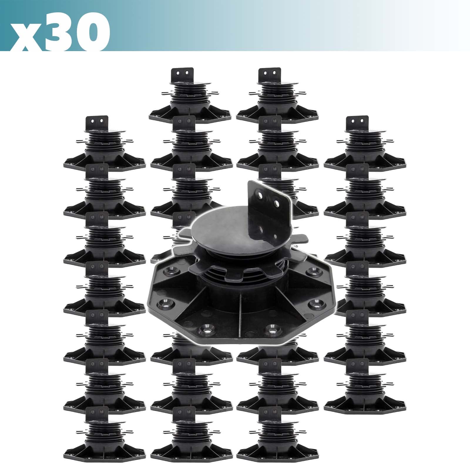 XPOtool Juego de 30 bases regulables para terraza carga máxima 2700kg ajustable en altura 33-64mm