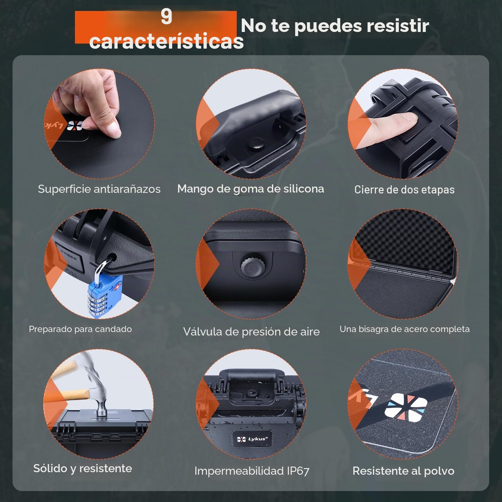 Lykus HC-3511 Maletín/Maleta/Estuche/Case rígida Impermeable con Espuma Personalizable, Tamaño Interior 34,9x24,69x13,49 cm, Adecuado para electrónica y más | Espuma impermeable IP67, apta para cámaras, lentes, equipos electrónicos y más