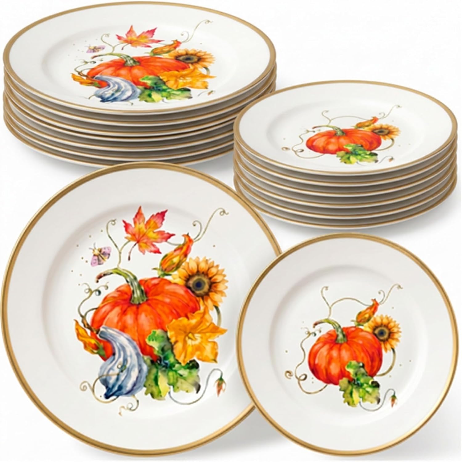 Havawish 12 Pcs Fall Dishes Pumpkin Melamine Dinnerware 10" and 7" Plates