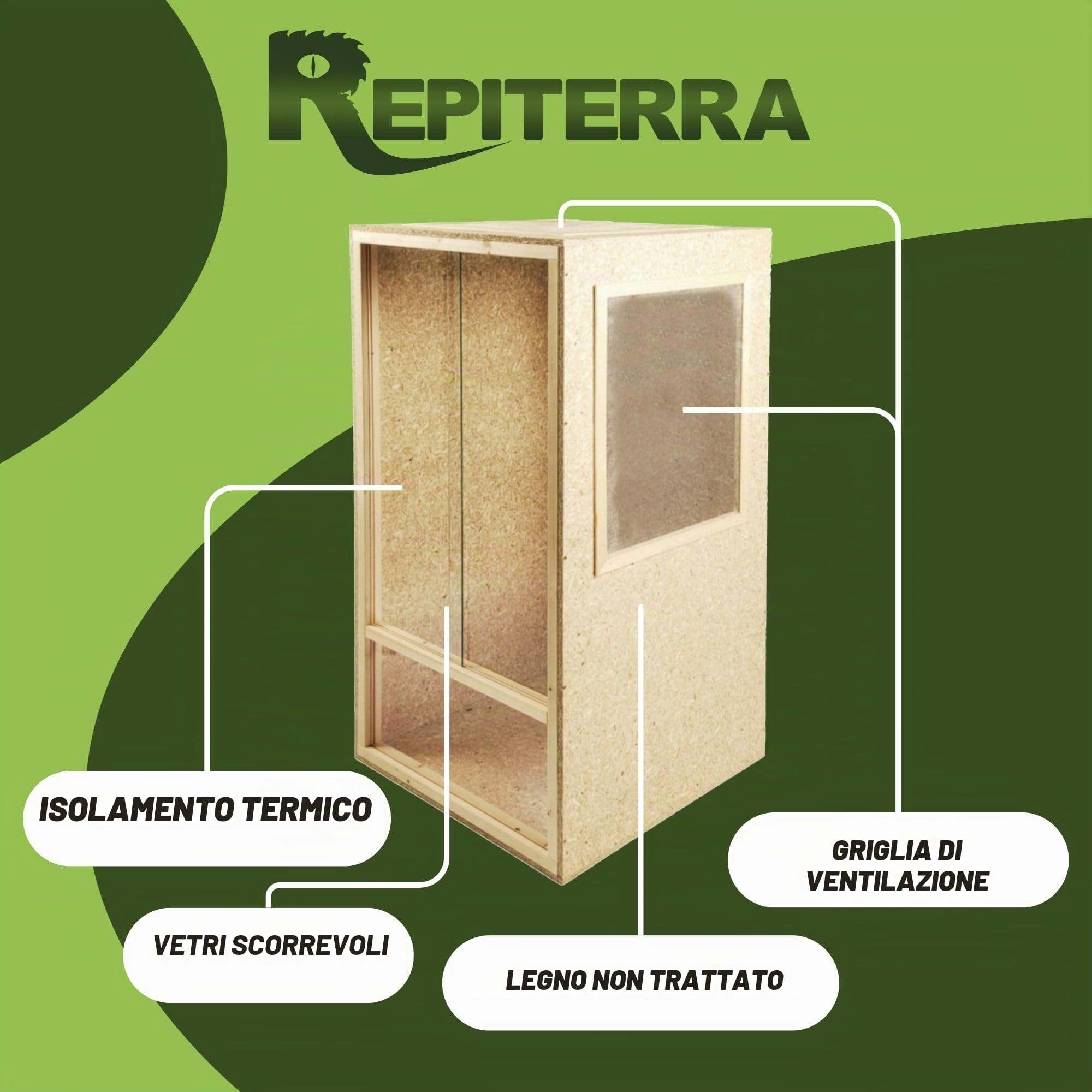Terrario in legno, 60 x 120 x 60 cm, ventilato lateralmente e ventilato sul soffitto, per rettili come i camaleonti