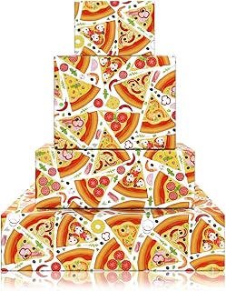 Funny Food Themed Delicious Tasty Pepperoni Tomato Onion Beef Mushroom Shrimp Crackers Pizza Slice Wrapping Paper Folded Flat 4 Sheets 28 x 20 Inch, Gift Wrap for Men Women Kids On Birthday Party Baby Shower Wedding