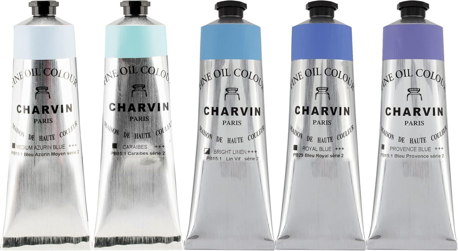 Charvin Fine Artists' Oil Paints - Elite Artists' Oils from The French Riviera for Painting, Classrooms, Plein Aire, & More! - [Softer Blues - 150 mL Set of 5]