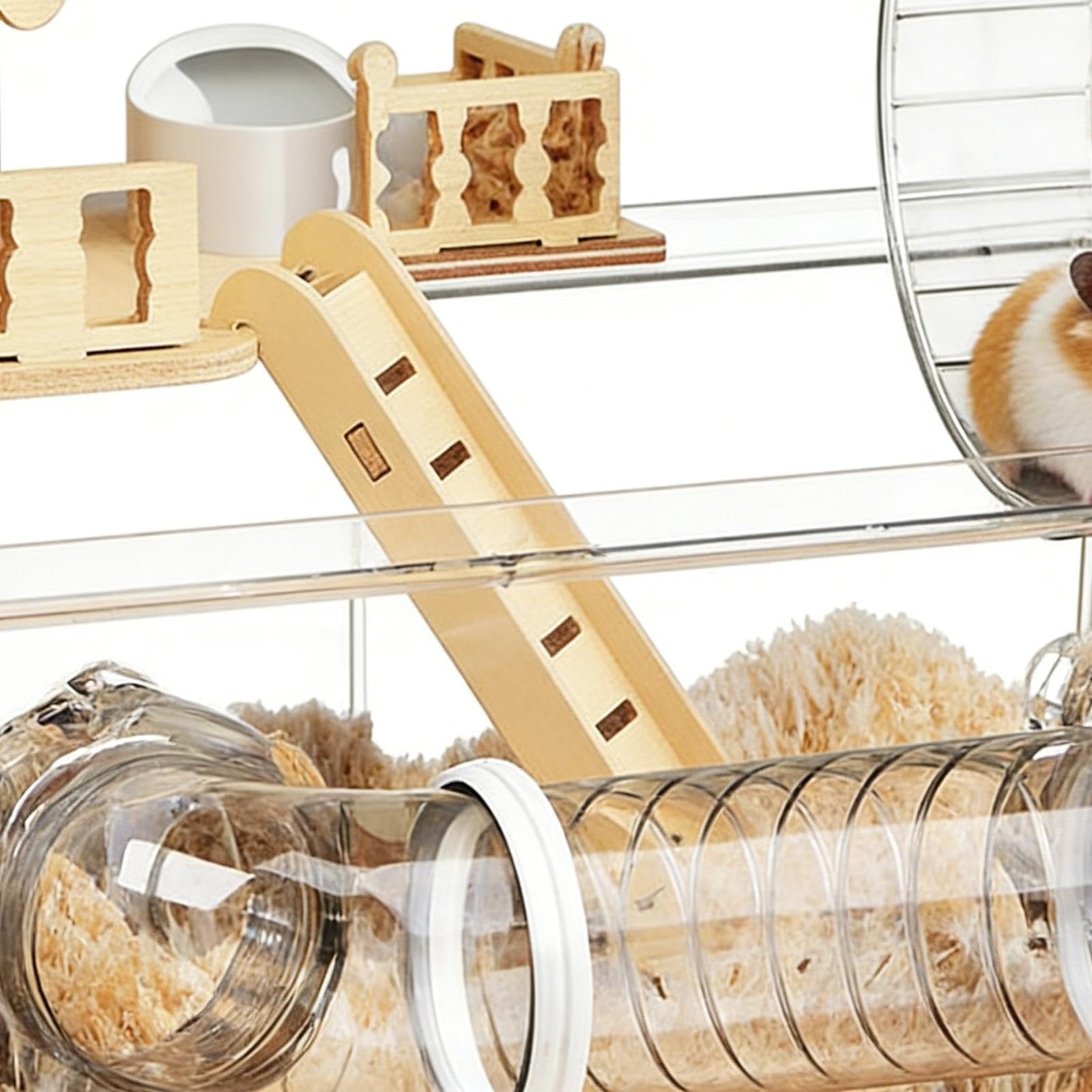 Hábitat para Hámster Casa Transparente de 2 Niveles para Chinchilla | Jaula para Hámster Enano para Observación de Animales, Hogar para Mascotas Pequeñas, Interior y Exterior, Viaje