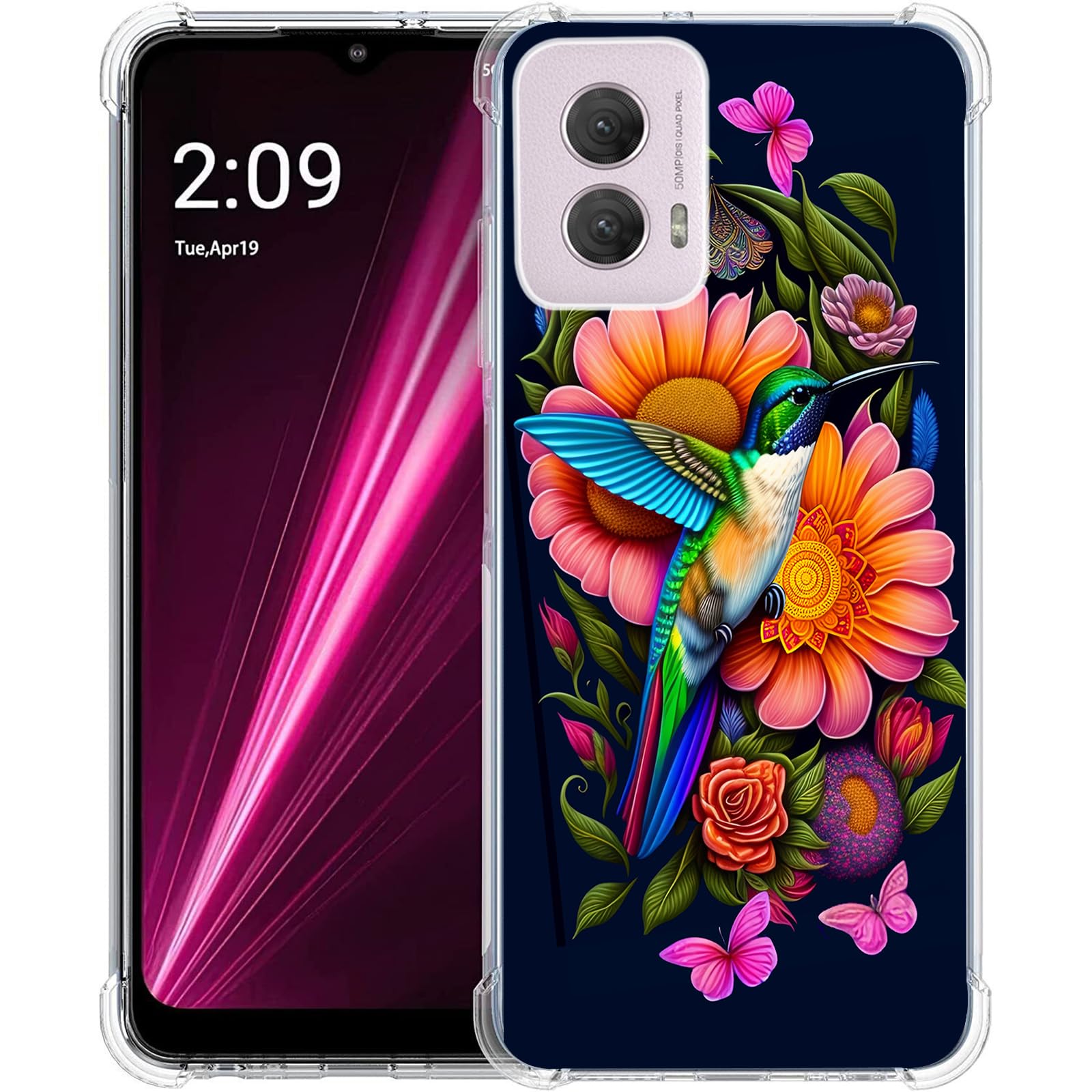 Beaucov Case for Moto G Power 5G 2024,Hummingbird Butterfly Flowers Drop Protection Shockproof Case TPU Full Body Protective Scratch-Resistant Cover