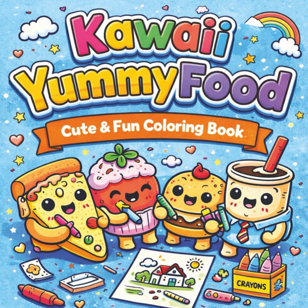 Kawaii Yummy Food Cute & Fun Coloring Book: For Teens, Tweens, and Kids With Adorable Food Characters | Single Sided Pages Easy and Simple Designs Ideal for Relaxation and Fun