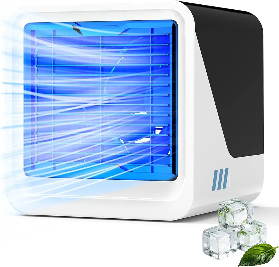 Climatiseur Mobile, 3 en 1 Mini Ventilateur Portable USB avec Eau, 500 ML, 3 Vitesses, san