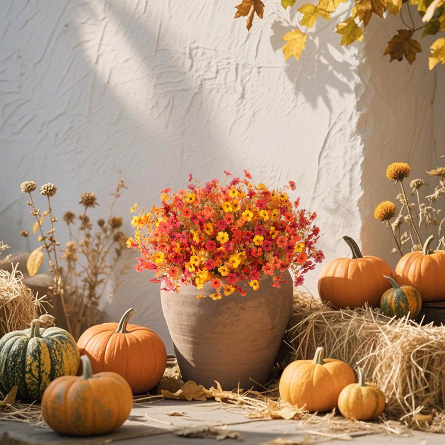 12 Bundles Fake Mums Fall Flowers Artificial for Outdoors Decoration Artificial Mums Faux Plants Daisy for Outdoor Outside Planters UV Resistant Violets for Fall Decor Home Porch Door Front Patio Yard - Image 9