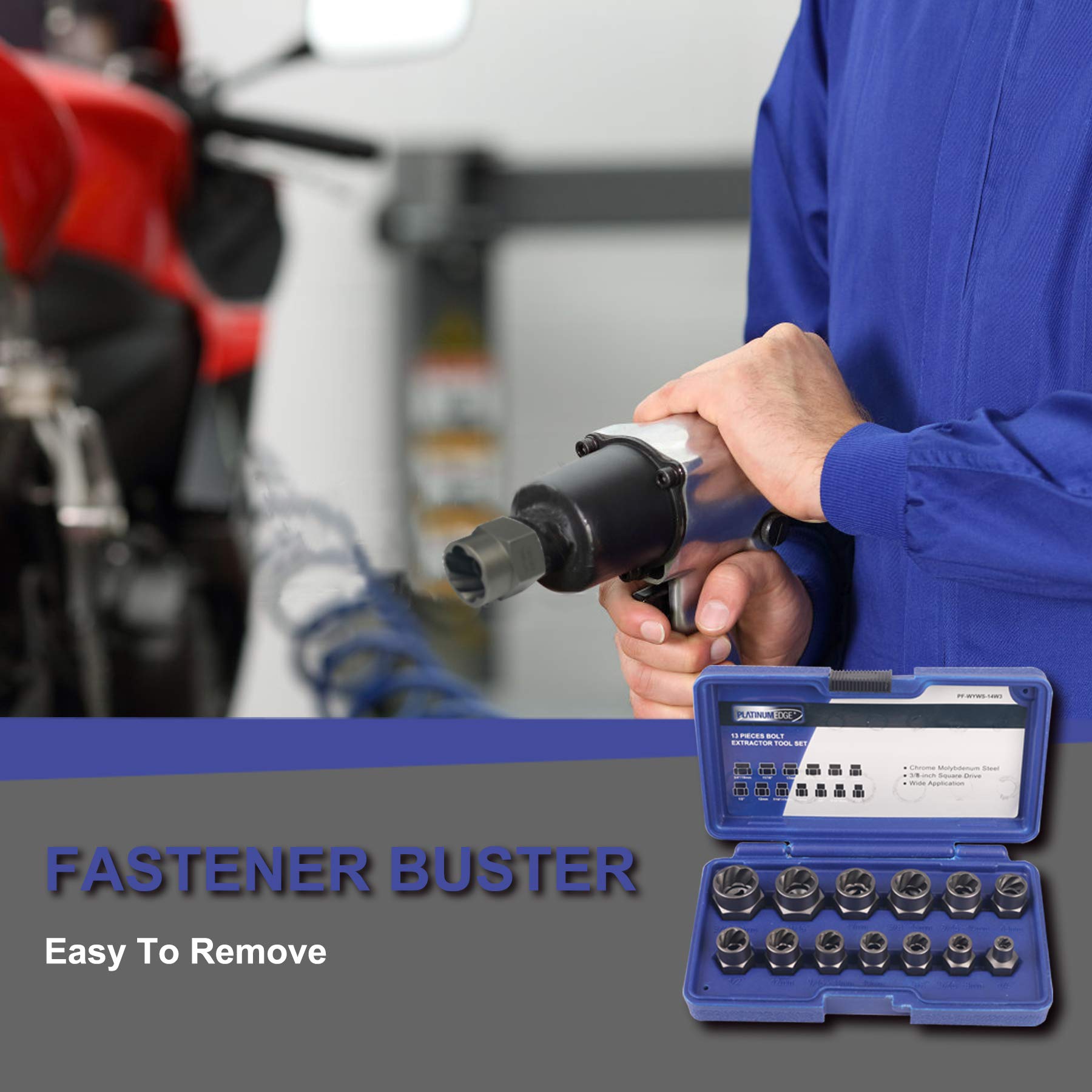 Impact Bolt & Nut Remover Set, 13 Pieces Bolt Extractor Tool Set with