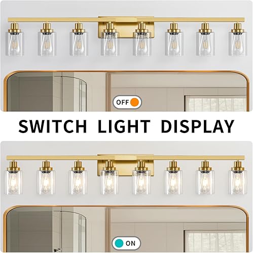 Miniatura 156 de Lámpara de tocador de baño, 4 luces, moderna lámpara de pared dorada mate con pantalla de vidrio transparente, luces de pared negras, lámparas