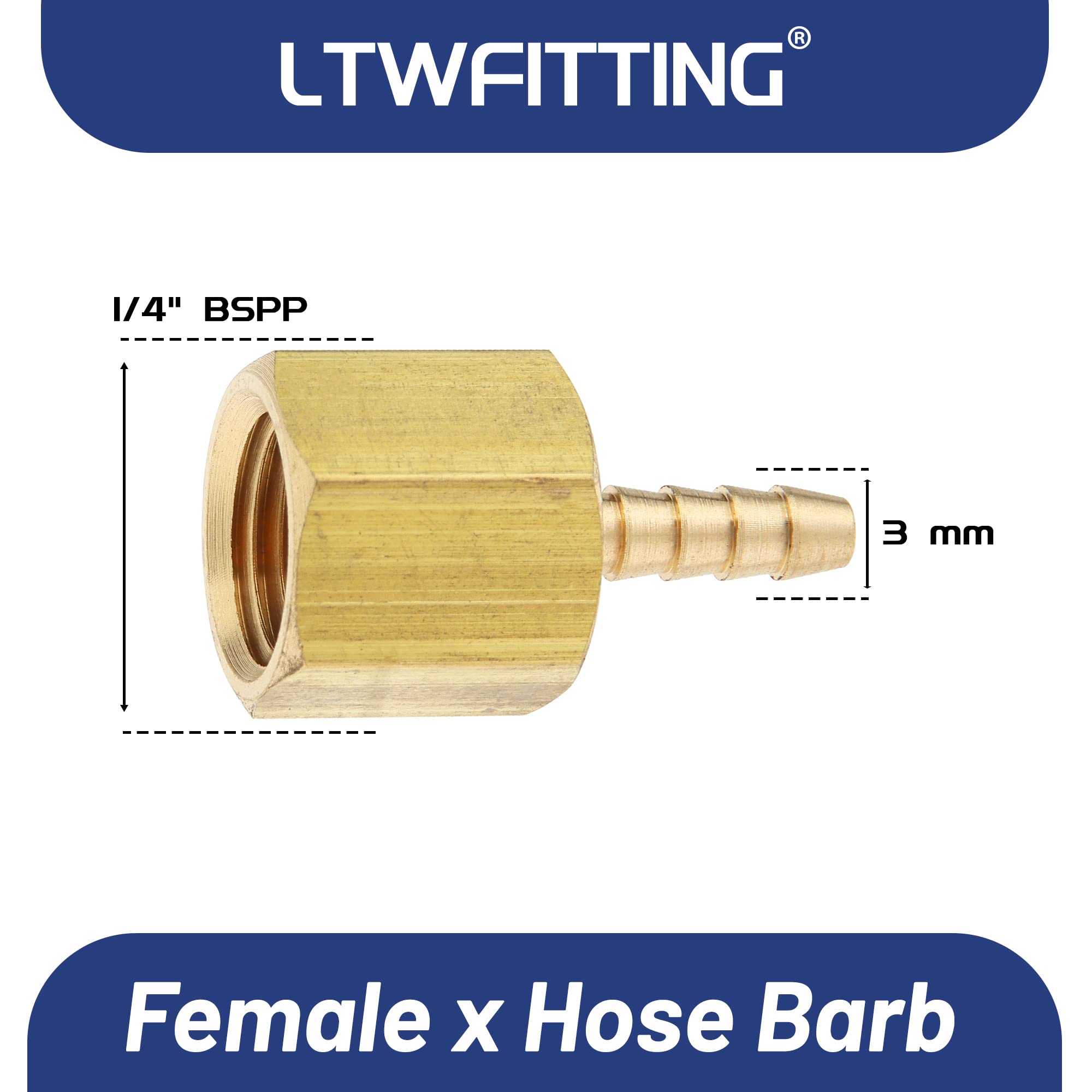 Generico-Nuova Ottone Raccordo BSP Accoppiatore/Adattatore 1/4 Female BSPP x 1/8(3mm) Hose Barb Combustibile Gas Acqua(confezione da 5