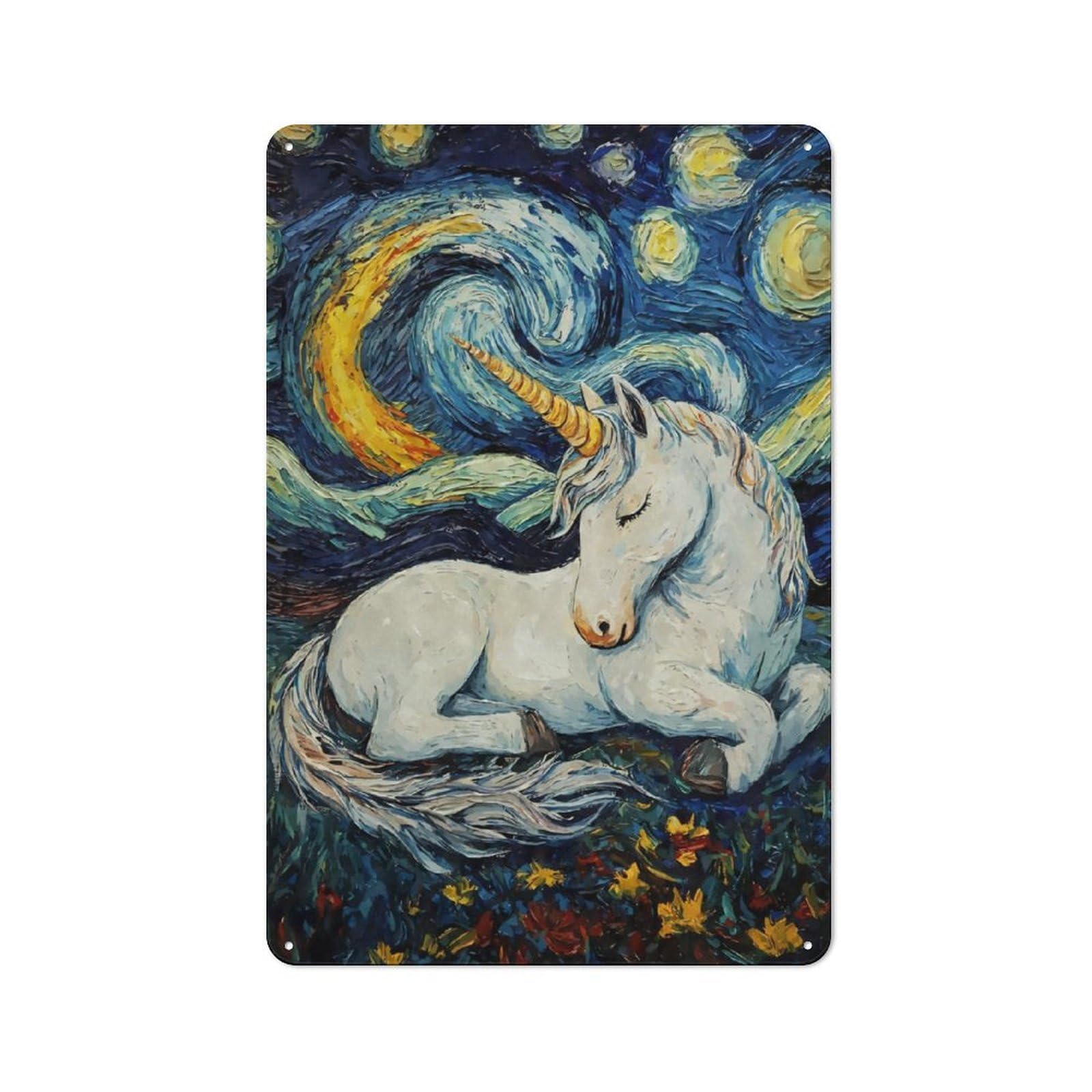 Junmoney Unicorn Sleeping Starry Night Retro-Style Tin Sign 30X20cm For Dining Room Or Kitchen, For Kitchen Wall Decor Lovers