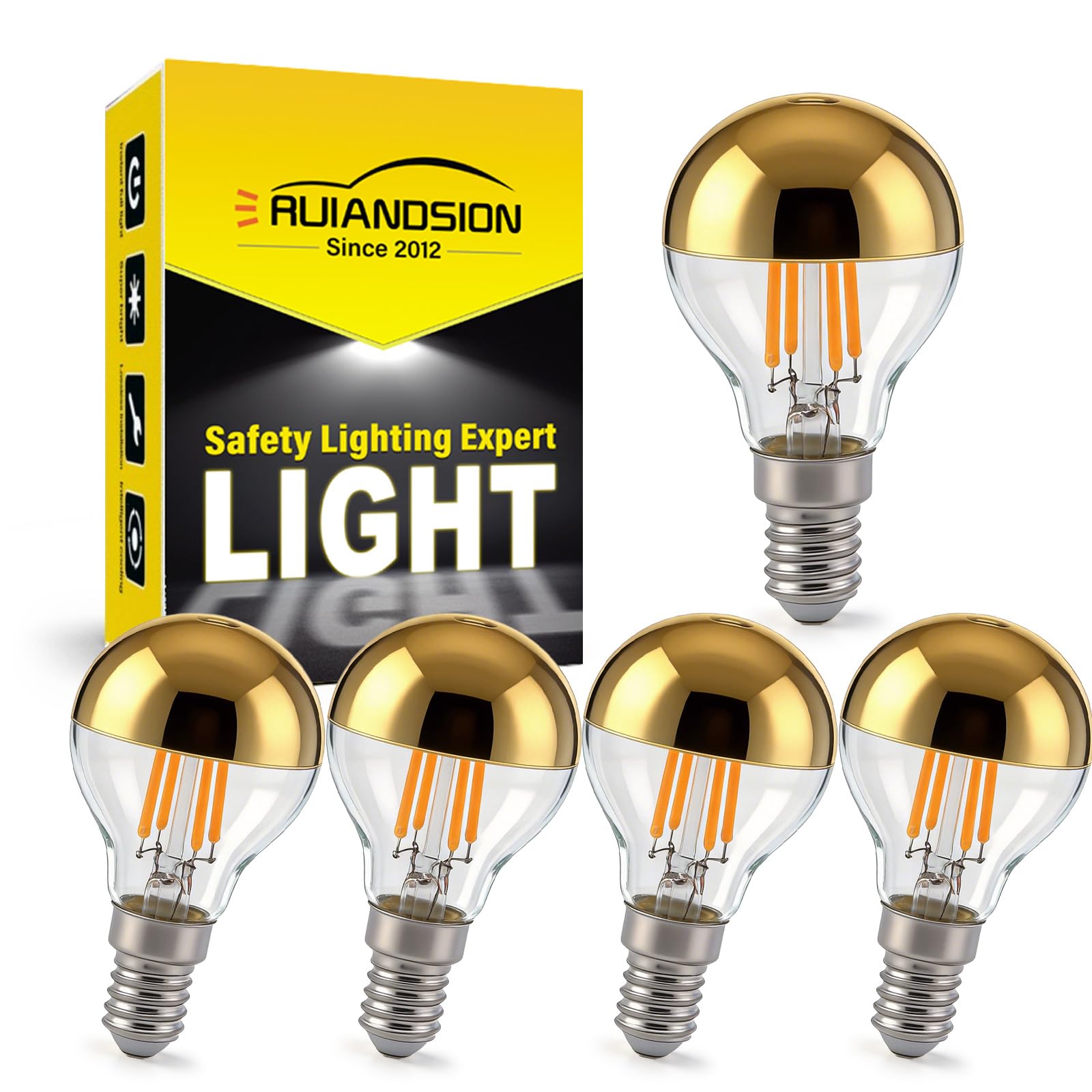 Ruiandsion 5 Pack E14 SES Vintage Gold Crown Anti Glare G45 LED Bulb,4W 2700K AC220-240V Retro Filament Lamp for Crystal Chandelier & Dining Pendant Light