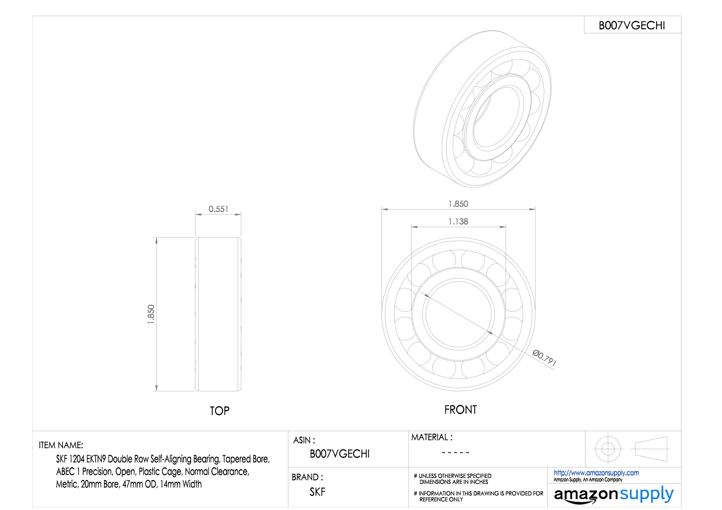 SKF 1204 EKTN9 Rodamiento de bolas autoalineable