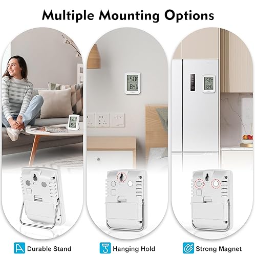 Miniatura 5 de Higrómetro digital para interiores, medidor de humedad, termómetro de habitación con pantalla de números grandes, monitor de temperatura y humedad