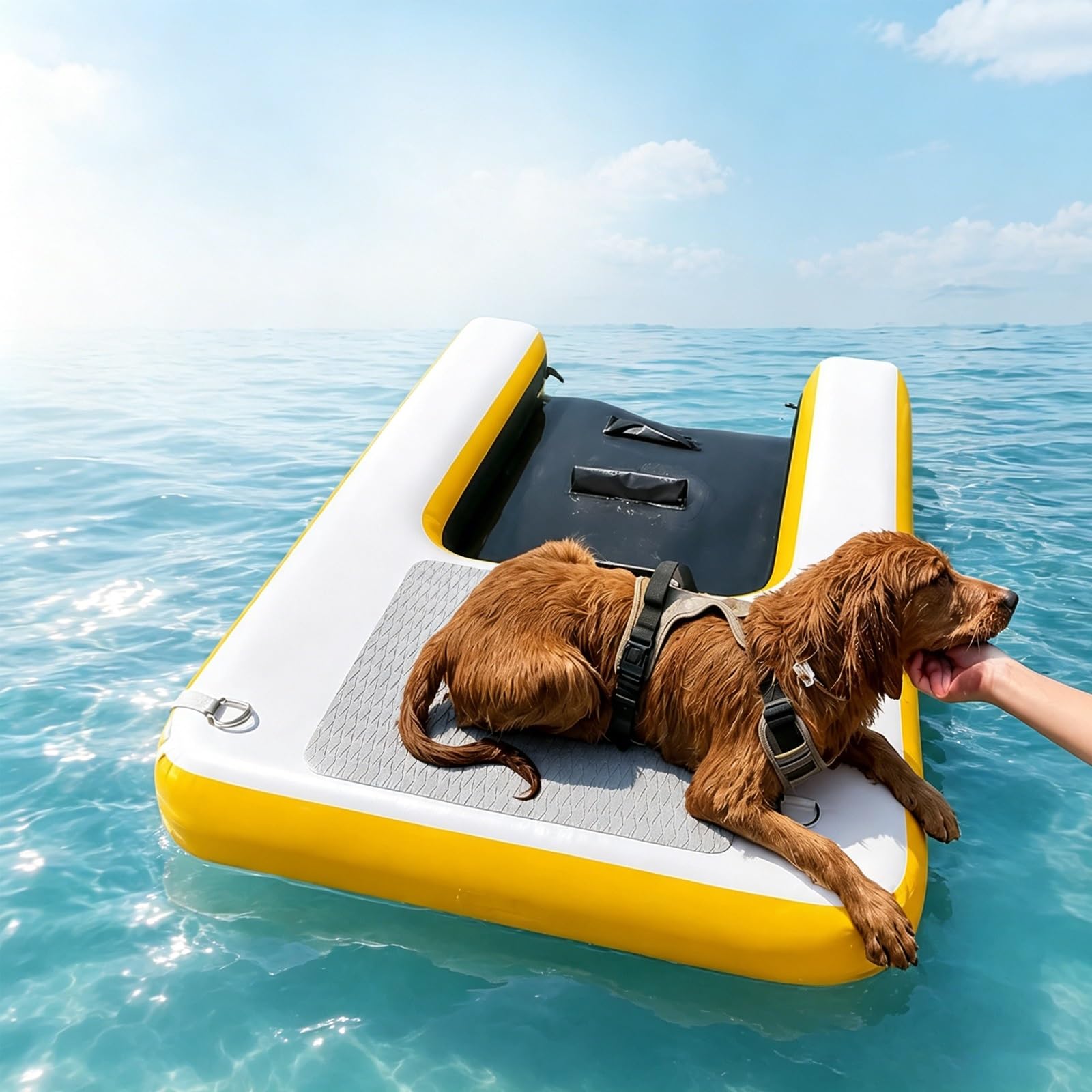Non-slip Dog Floating Platforms, Portable Above Ground Pool Dog Exit Ramp, Dog Ladder Ramp Steps Stair Small Dogs, Inflatable Pet Water Ramps Lake Beaches Boat(Yellow)