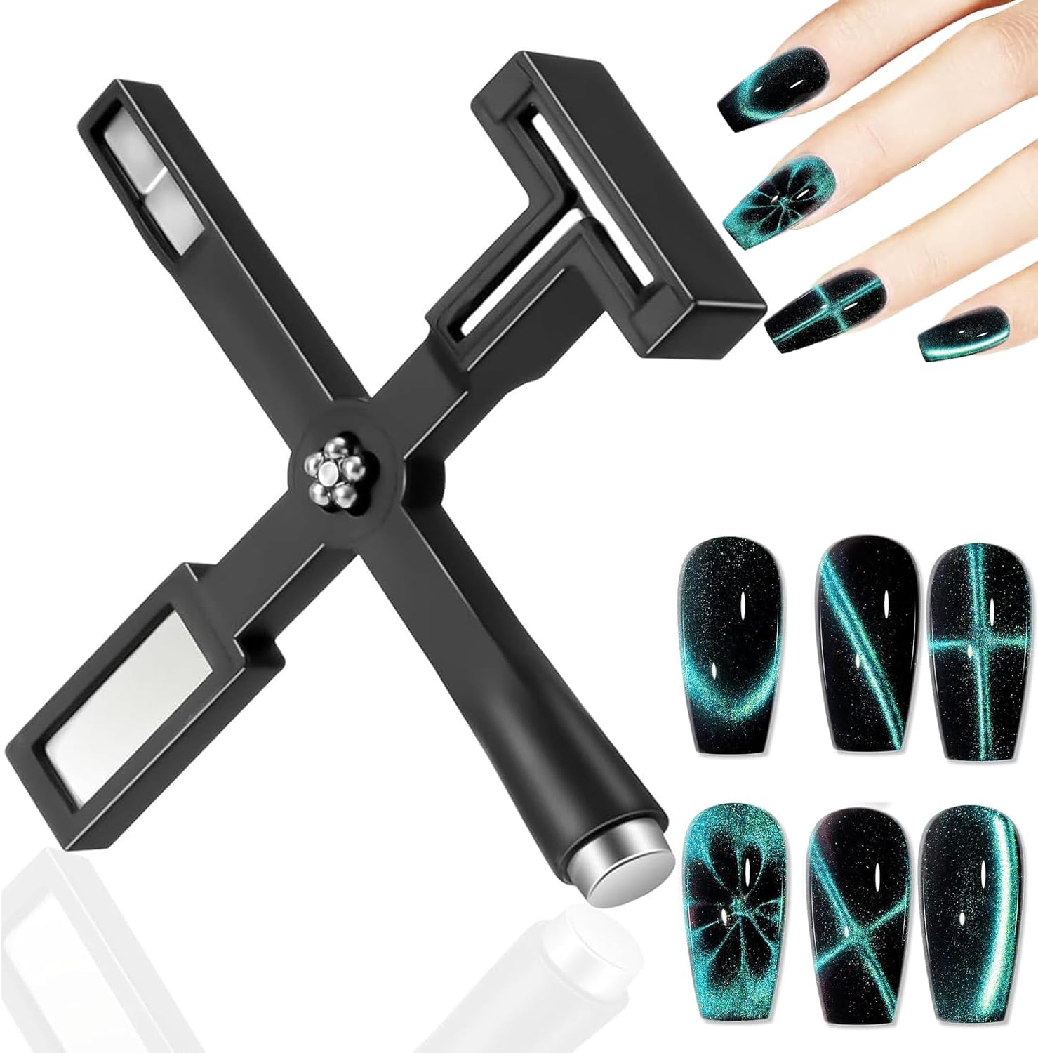 5 in 1 Nail Magnet Tool for Cat Eye Gel Nail Polish, Upgraded Multifunctional Magnetic Nail Tool Cross Magnet Stick 3D Magnetic Cat Eye Gel Polish Nail Art, for Salon, Studio or Hom