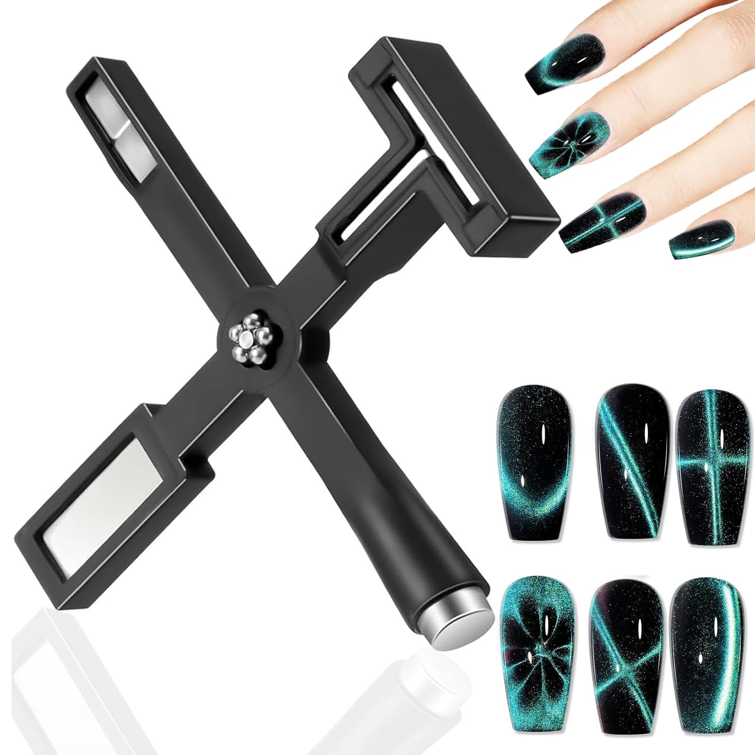 5 in 1 Nail Magnet Tool for Cat Eye Gel Nail Polish, Upgraded Multifunctional Magnetic Nail Tool Cross Magnet Stick 3D Magnetic Cat Eye Gel Polish Nail Art, for Salon, Studio or Hom