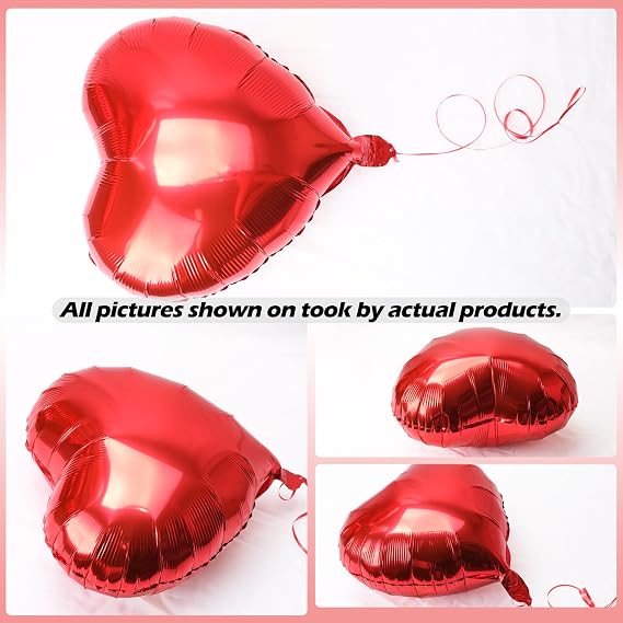 21 Pcs 18 Inch Red Pink Rose Gold Heart Foil Helium Balloons with Ribbons